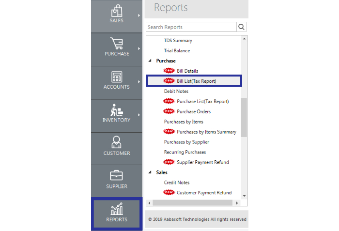 Bill List (Tax Report) In ACCOXI