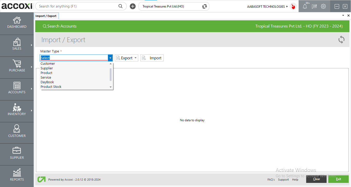 Masters Import & Export