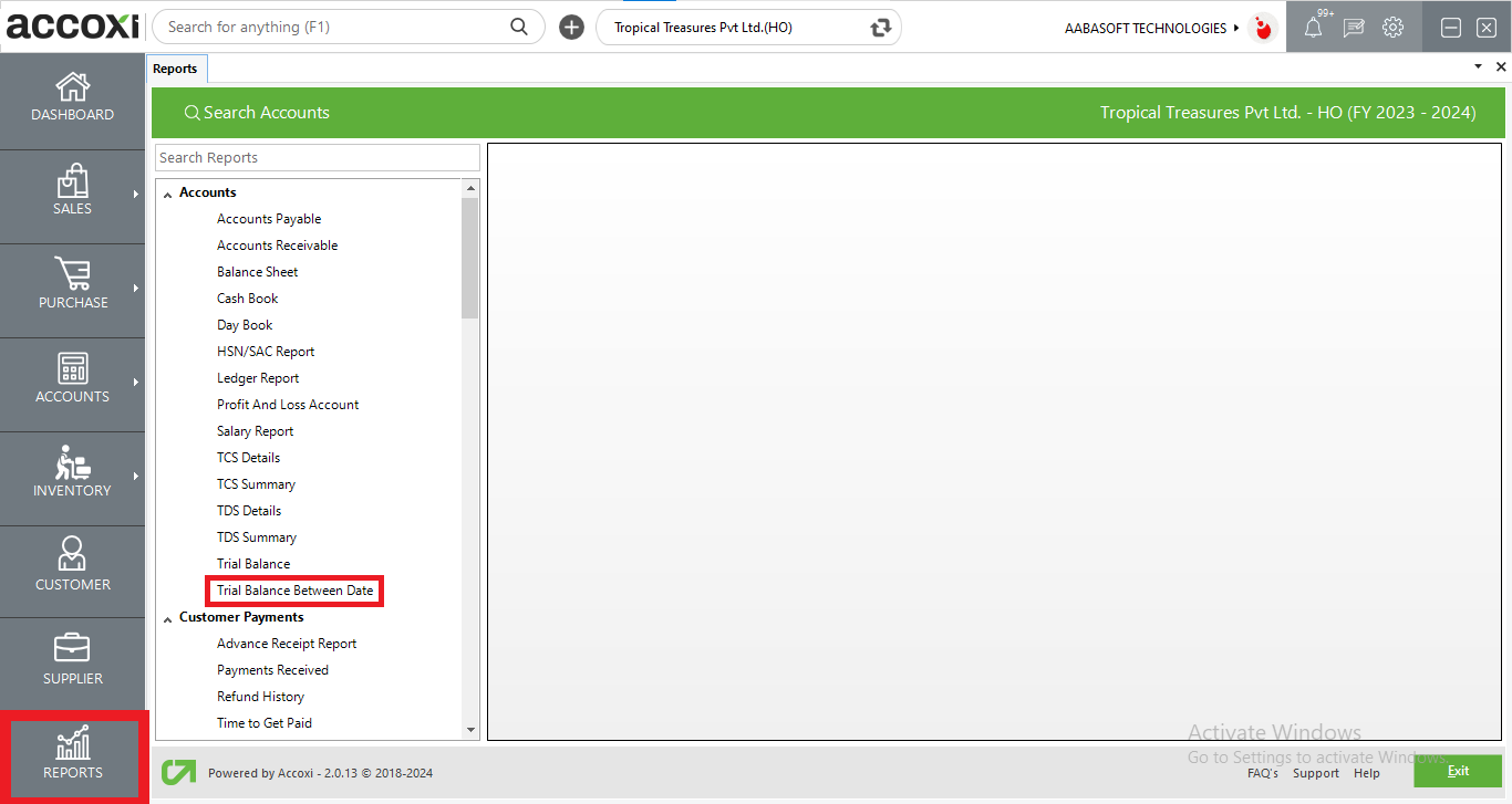 Trial Balance Between Date