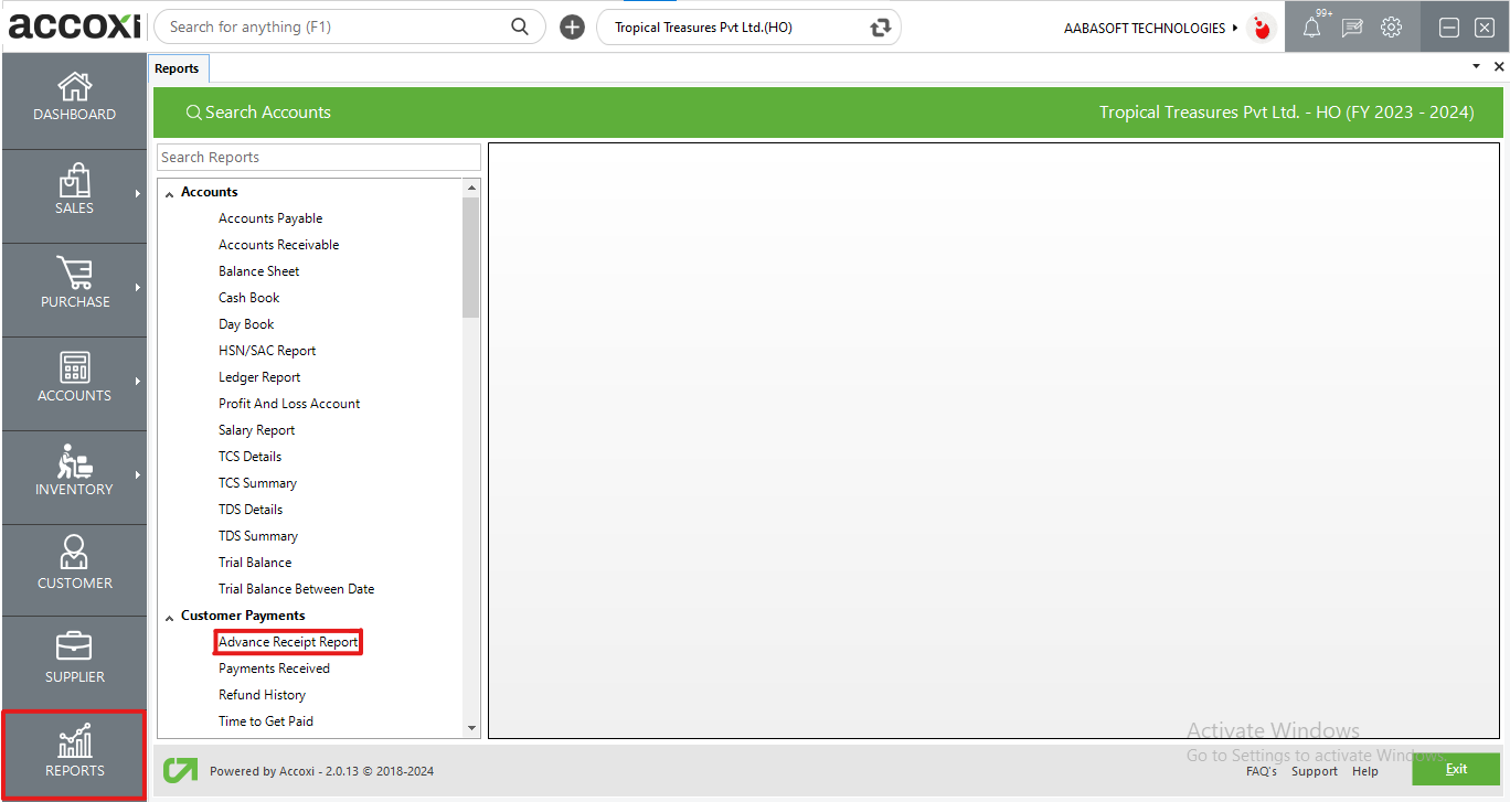Advance Receipt Report