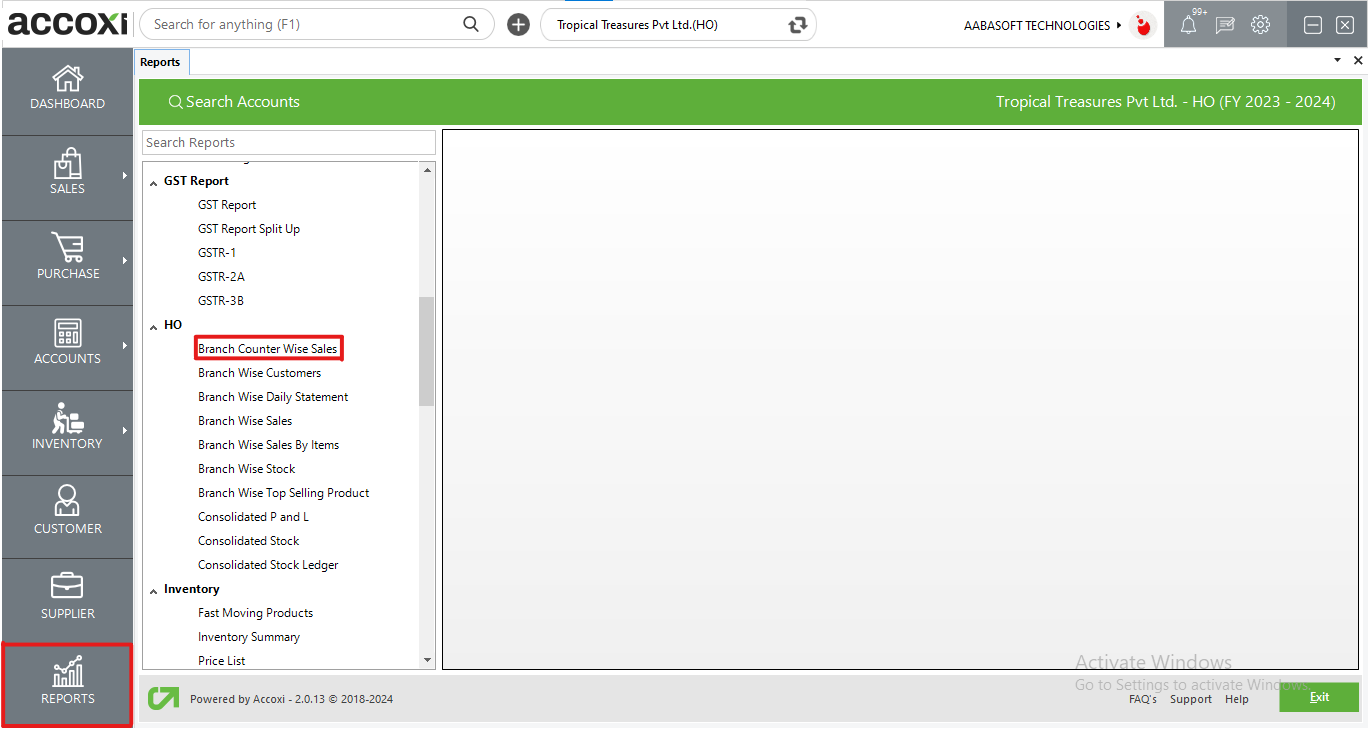 Branch Counter Wise Sales