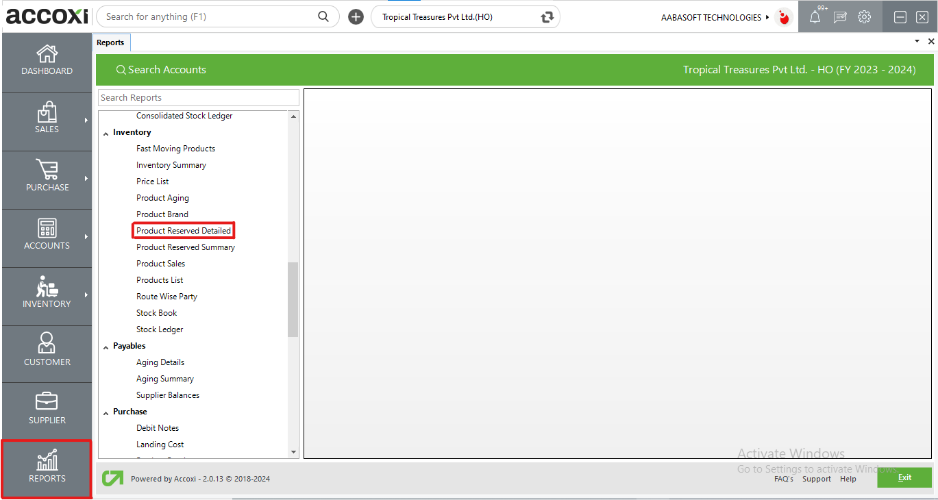 Product Reserved Details