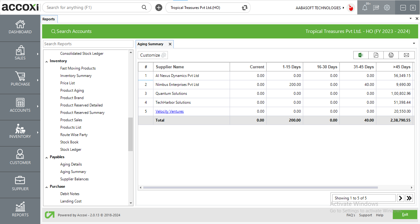 Aging Summary Report