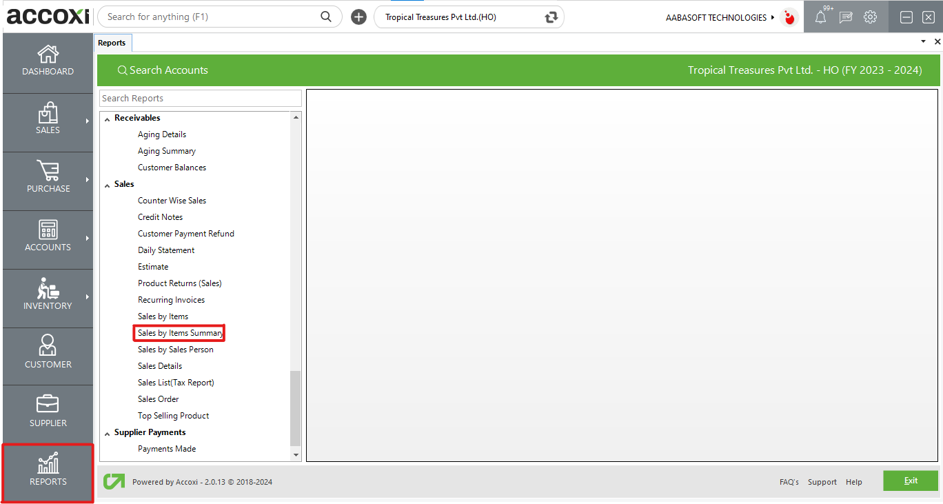 Sales By Items Summary