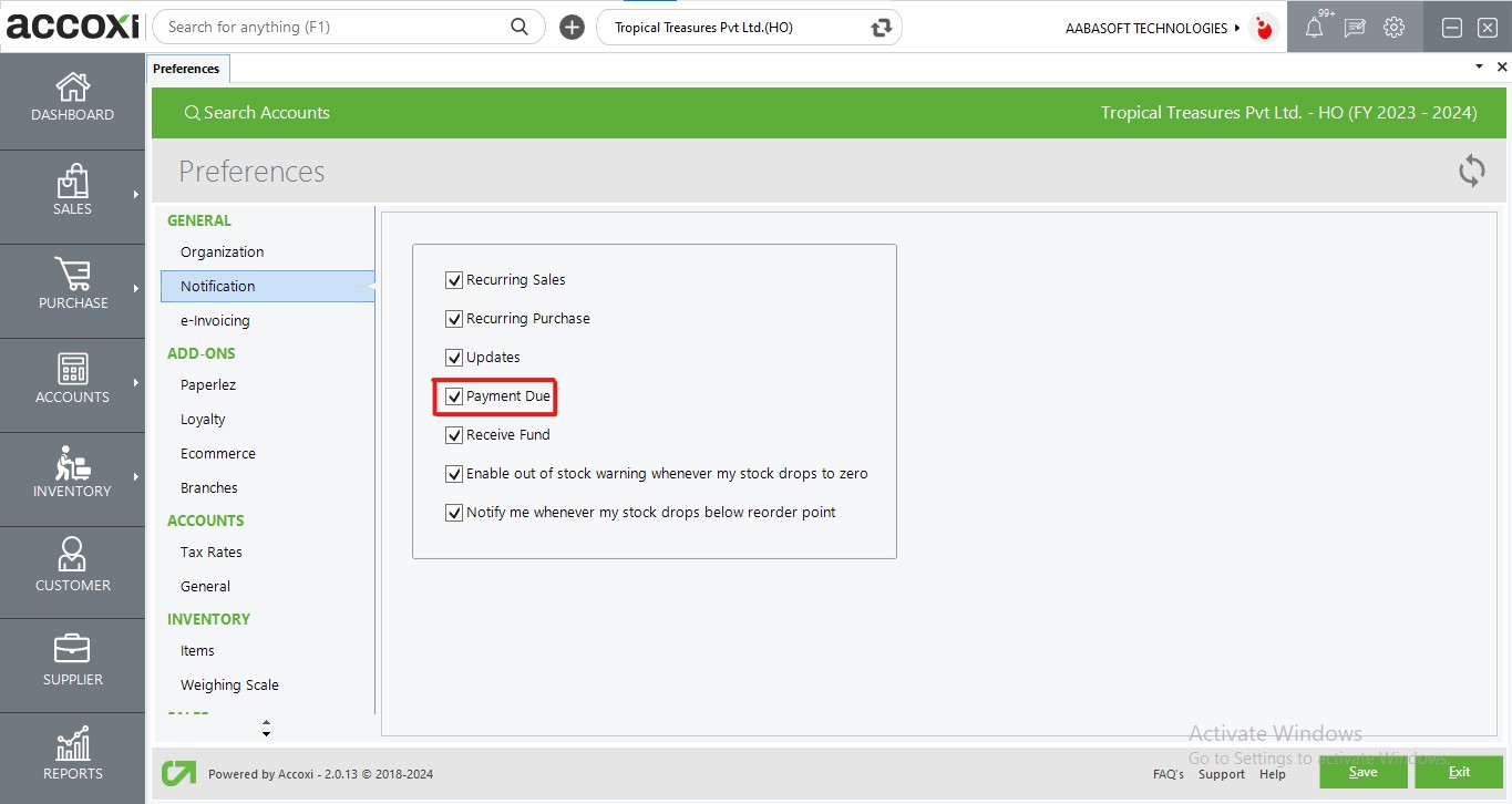 Payment Due Notificstion